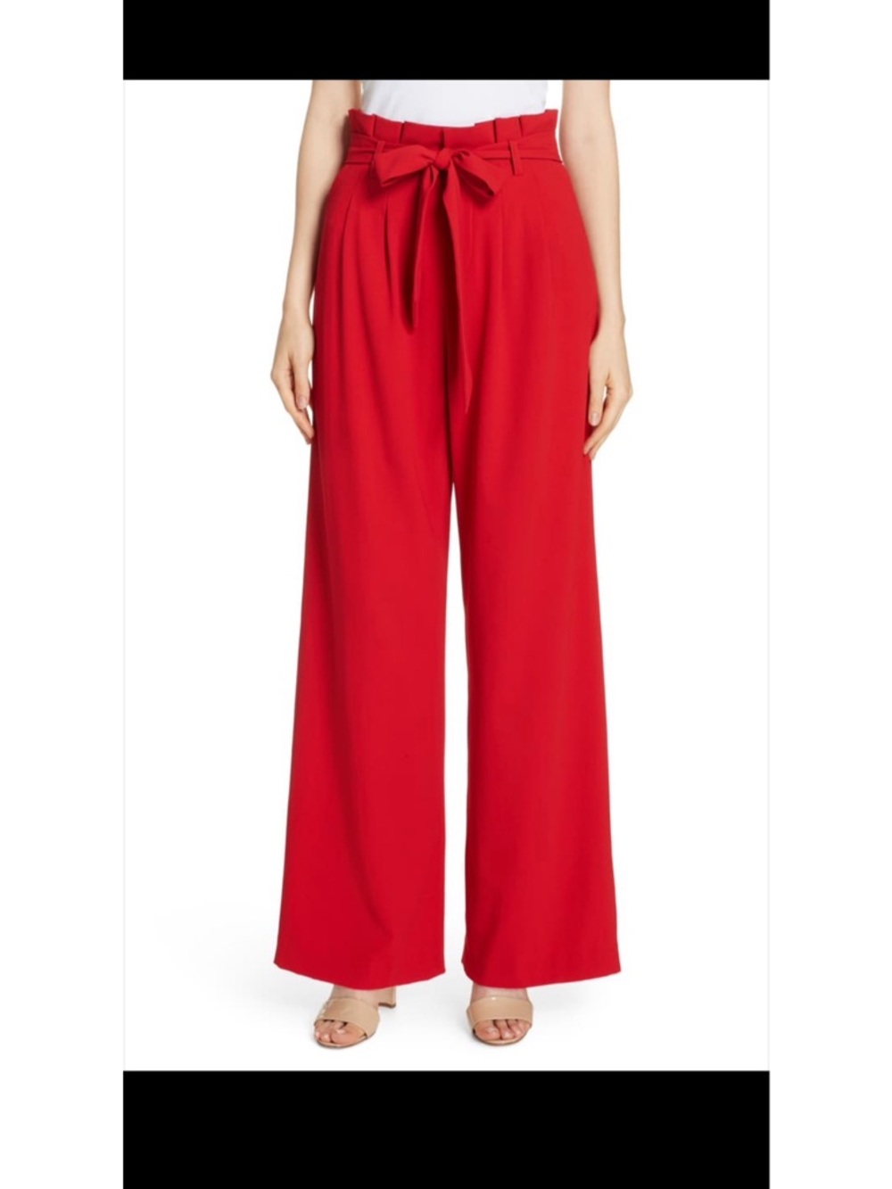 Alice + Olivia Farrell Cherry Red High-Waist Paperbag Wide-Leg Trousers Size 6 - Picture 6 of 6